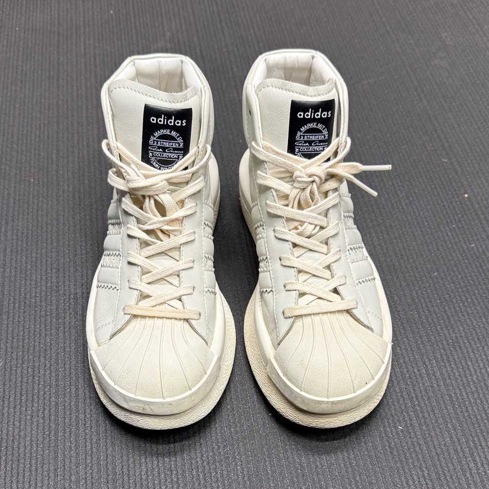 Adidas X Rick Owens designer Cream leather High-Top Sneakers